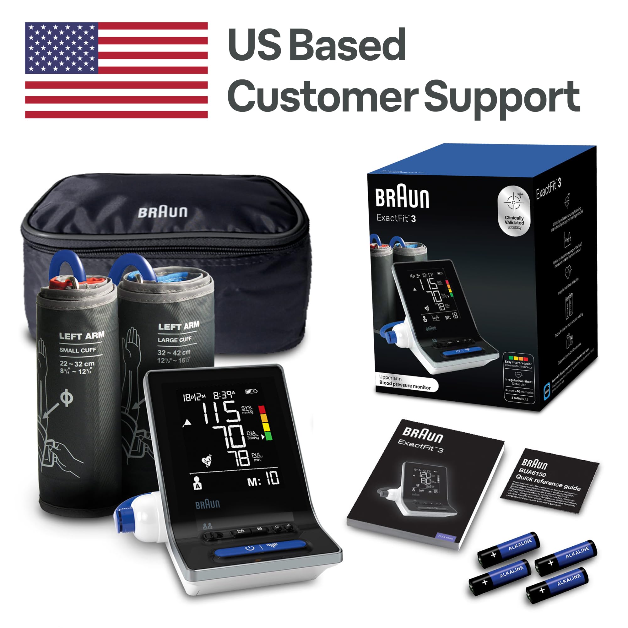 Braun ExactFit 3 Blood Pressure Monitor for Home Use, Blood Pressure Machine, Color-Coded, High BP Monitor, 2 Upper Arm Cuff Sizes, 80 Memory Slots