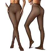 Vertvie Fleece Lined Tights Women Crotch One Seam Line Warm Sheer Pantyhose Fake Translucent Thermal Thick Tights Leggings