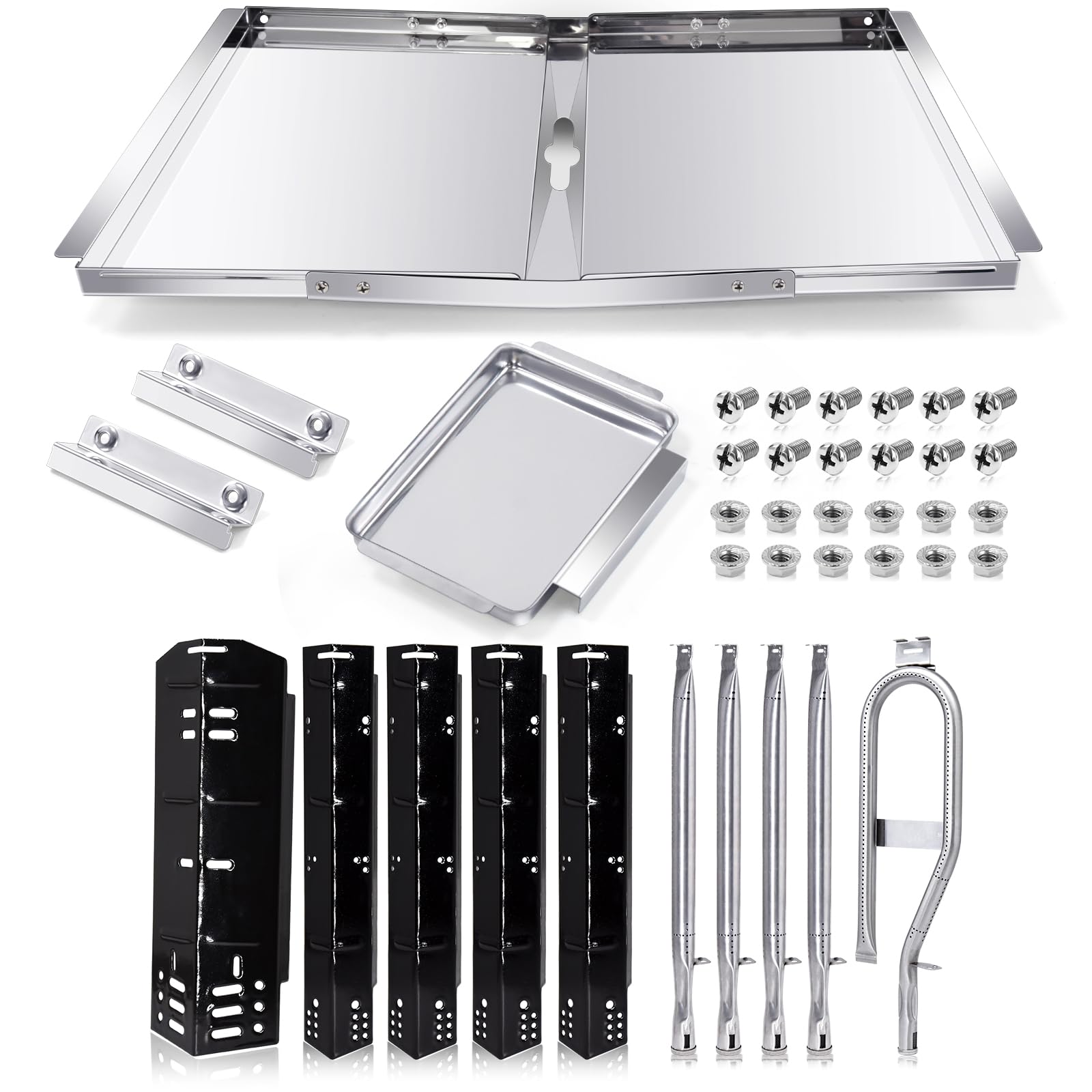 Photo 1 of Grill Grease Tray Replacement Parts for Dyna Glo DGH474CRP, DGH450CRP, DGH483CRP, DGH485CRP, Adjustable 24''-30'' Gas Grill Drip Pan, Heat Plate Shield and Burners for Dyna Glo Grill Replacement Parts