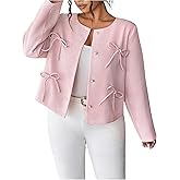 MakeMeChic Women's Plus Size Valentine Outfits Bow Button Down Jacket Crew Neck Long Sleeve Work Coat