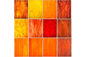 KIPHEPI 12 Sheets Variety Stained Glass Sheets Pack, 4 X 6 Inches Cathedral Art Glass, Glass Mosaic Tiles for Crafts(red Series)