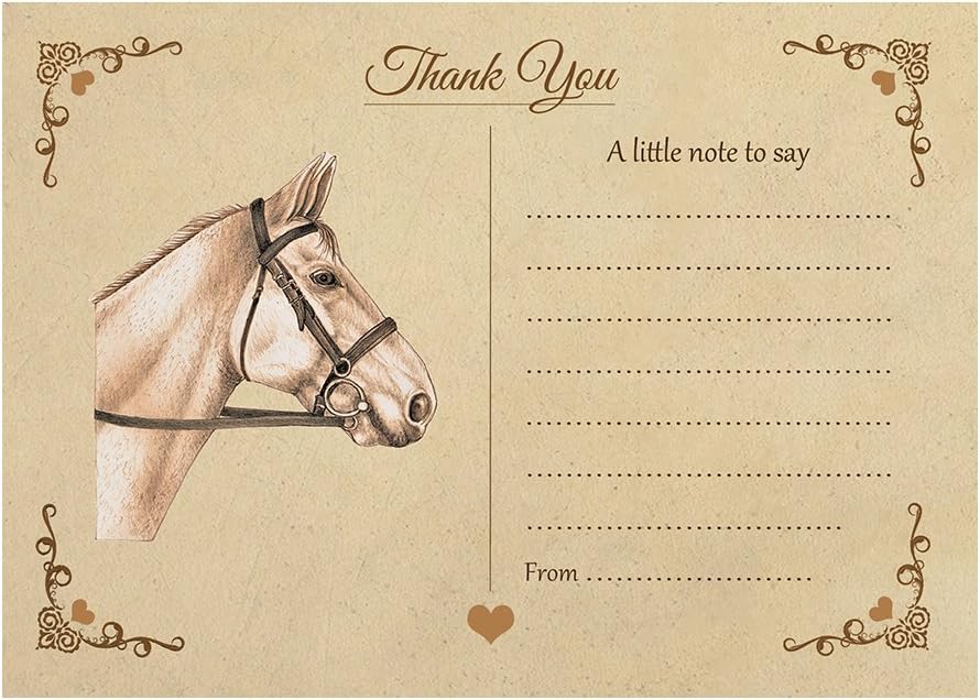 Artstore Vintage Horse Thank You Note Cards With Brown Kraft Envelopes ...