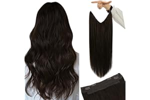 YoungSee Wire Hair Extensions Brown Human Hair Wire Extensions Darkest Brown Blend Naturally One Piece Hair Extensions Real H