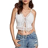 SweatyRocks Women's Lace Camisole Going Out Top Tie Front Sleeveless Fitted Crop Tops