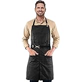 Under NY Sky No-Tie Panther Black Apron – Coated Twill with Leather Reinforcement, Split-Leg, Adjustable for Men and Women – Pro Barber, Tattoo, Barista, Bartender, Hair Stylist, Server Aprons