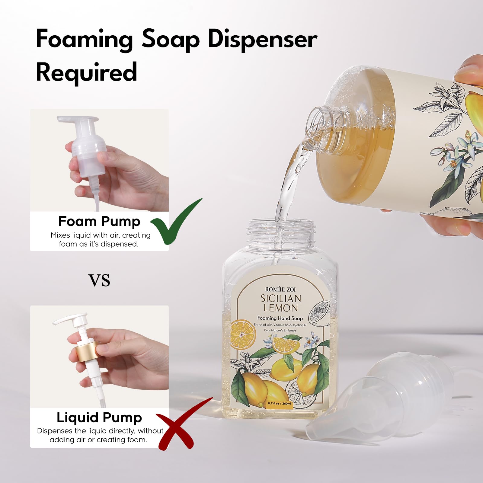 Hand Soap Refills Foaming 3pack (33.8 Fl Oz) + Reuseable Foam Soap Dispenser, Natural and Moisturizing Foaming Refills Kit, Lemon Hand Soap Refills