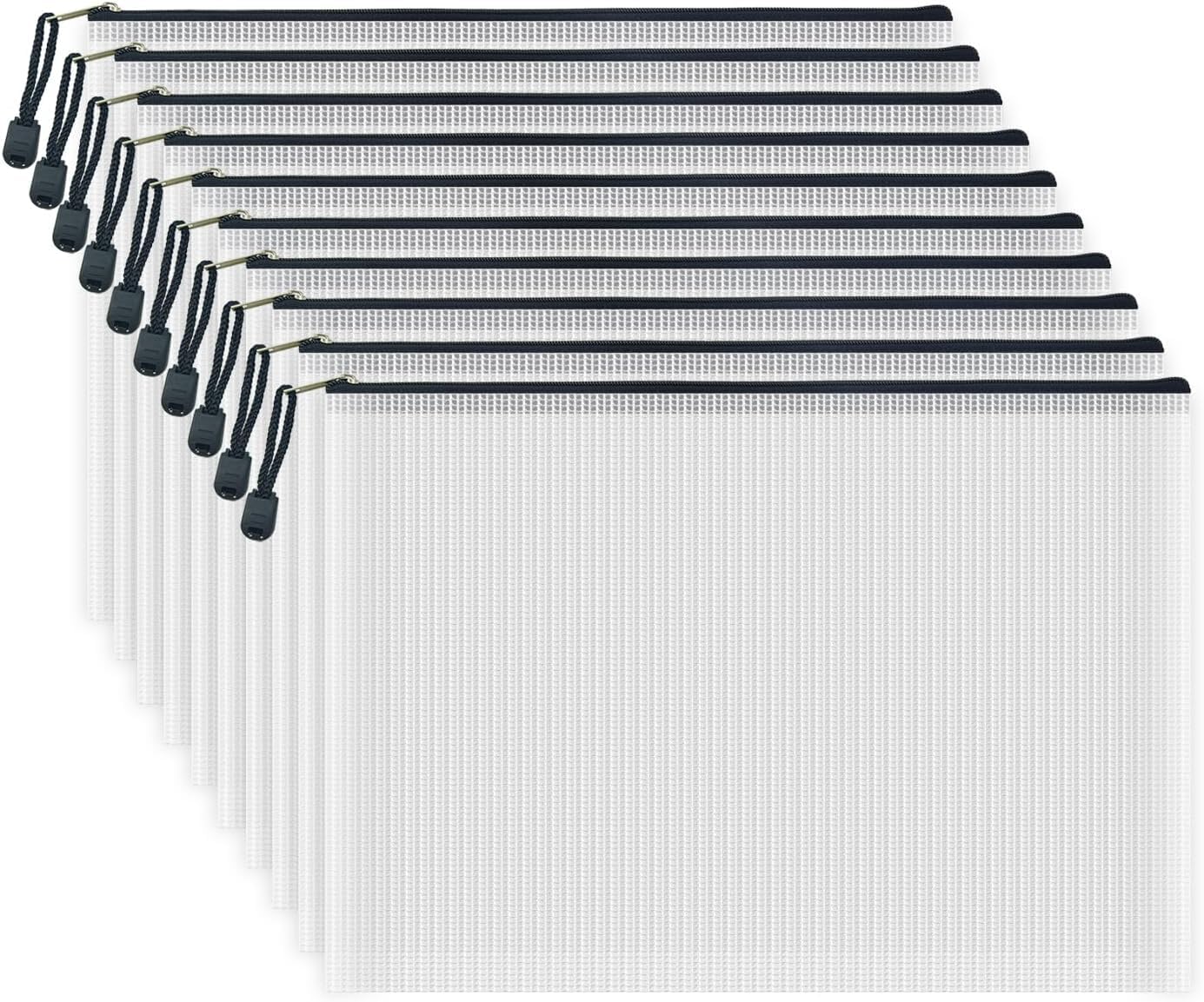 COWORK-UP 10PCS A4 Plastic Zip Wallets Board Game Storage Zip Bags Home Travel Organiser, A4 Document Folders Mesh Zipper Pouch Bags for Office School Supplies