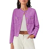 Women's Tweed Blazers Long Sleeve Business Button Down Casual Cropped Blazer Jackets with Pockets