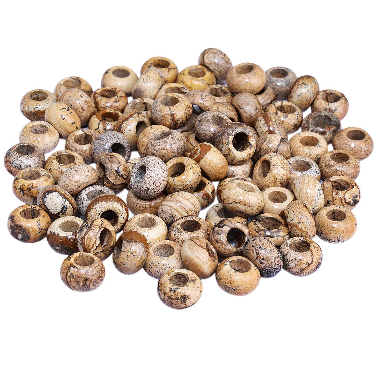 KYEYGWO Picture Jasper Large Hole Polished Stone Loose Beads for Jewelry Making, Rondelle Gemstone Beads for European Charm Bracelet, Pack of 20