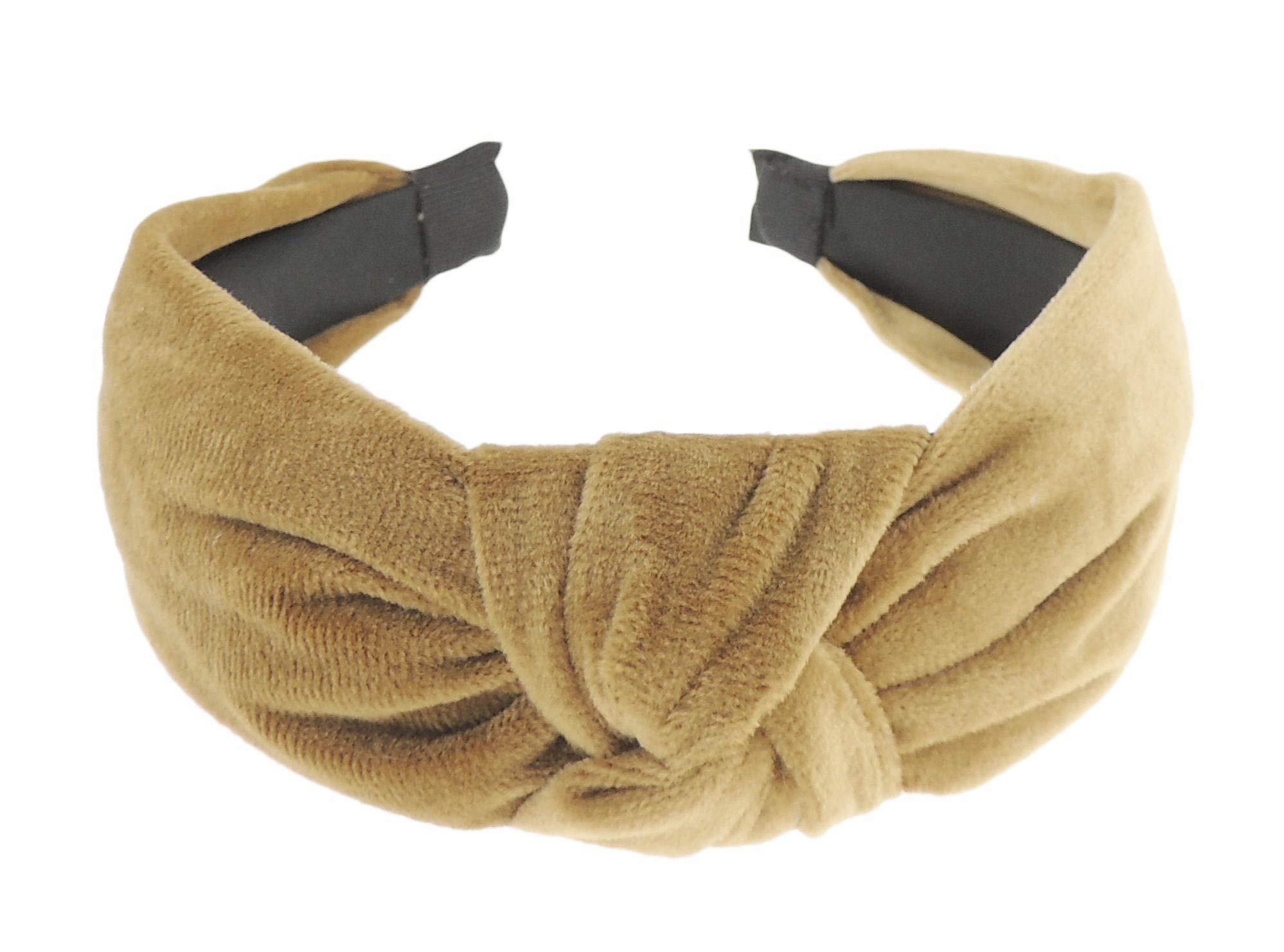 Velvet Knotted Wide Top Knot Twist Twisted Fabric Turban Evening Winter Boho Vintage Headband Alice Band Women, Hair Accessories Hairband Christmas Birthday Wedding Bridesmaid (Light Brown)