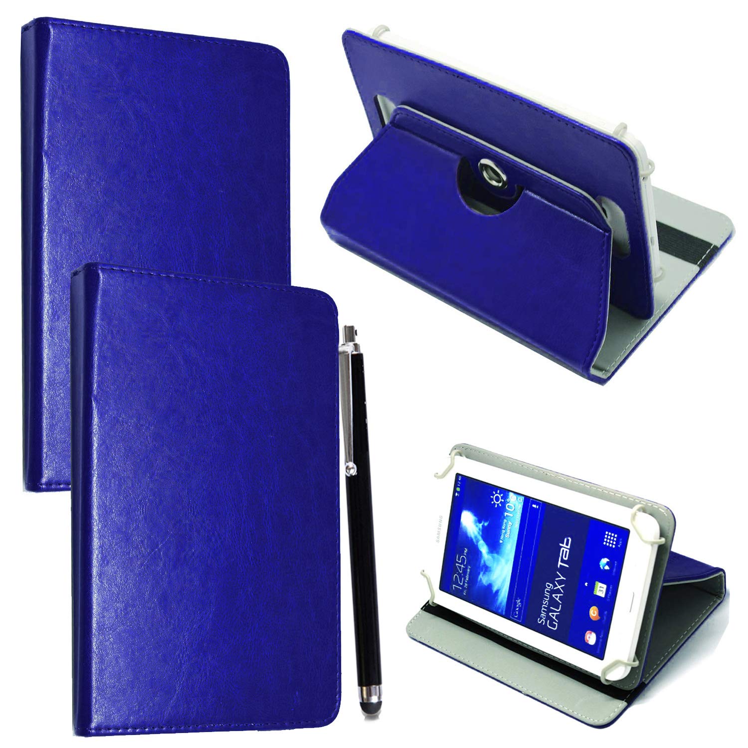 Universal 360° Rotational Colourful Various PU Leather Stand Case Cover Fits All 7" Inch Android Tablets tab devices + Free Stylus Pen (Universal 7'' blue)
