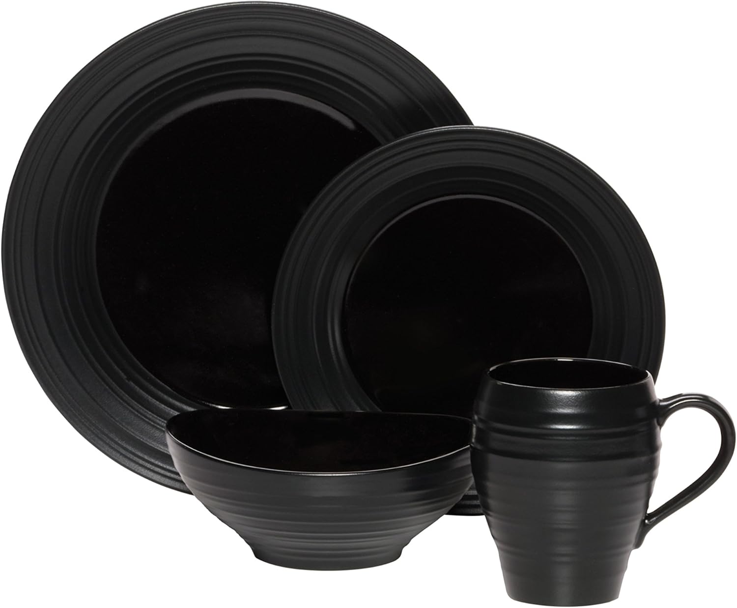 Mikasa Swirl 4 Piece Place Setting, Black Dinnerware Sets