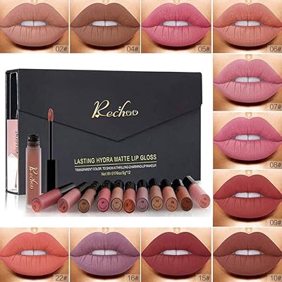 Coosa 12 Colors Nude Matte Liquid Lipstick Set Non-Stick Cup Waterproof Long Lasting Velvet Matte Lip Gloss Gift Set (12pcs)