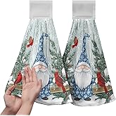 Kwlegh Winter Gnome Kitchen Hanging Towels Set of 2 Xmas Snowflake Pine Tree Cardinal Hand Towels with Hanging Loops Tea Bar Dish Cloths Dry Towel Soft Absorbent Bath Tie Towel for Bathroom