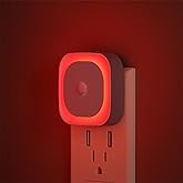 YUNLEX 2 Pack Plug in Red Night Light with Motion Sensor and Light Sensor | 3 Modes, Dimmable Reflected Glow, 0% Blue Light, LED Nightlight Plug into Wall for Toilets, Sleep, Bedroom, Kids, Bathroom