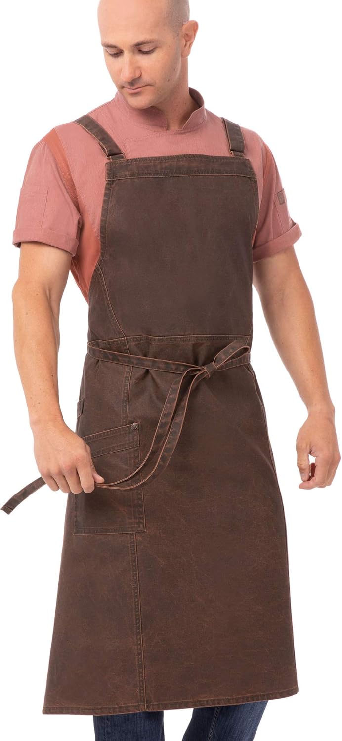 Chef Works Denver Chefs Cross-Back Bib Apron, Choc/Rust, One Size: Clothing
