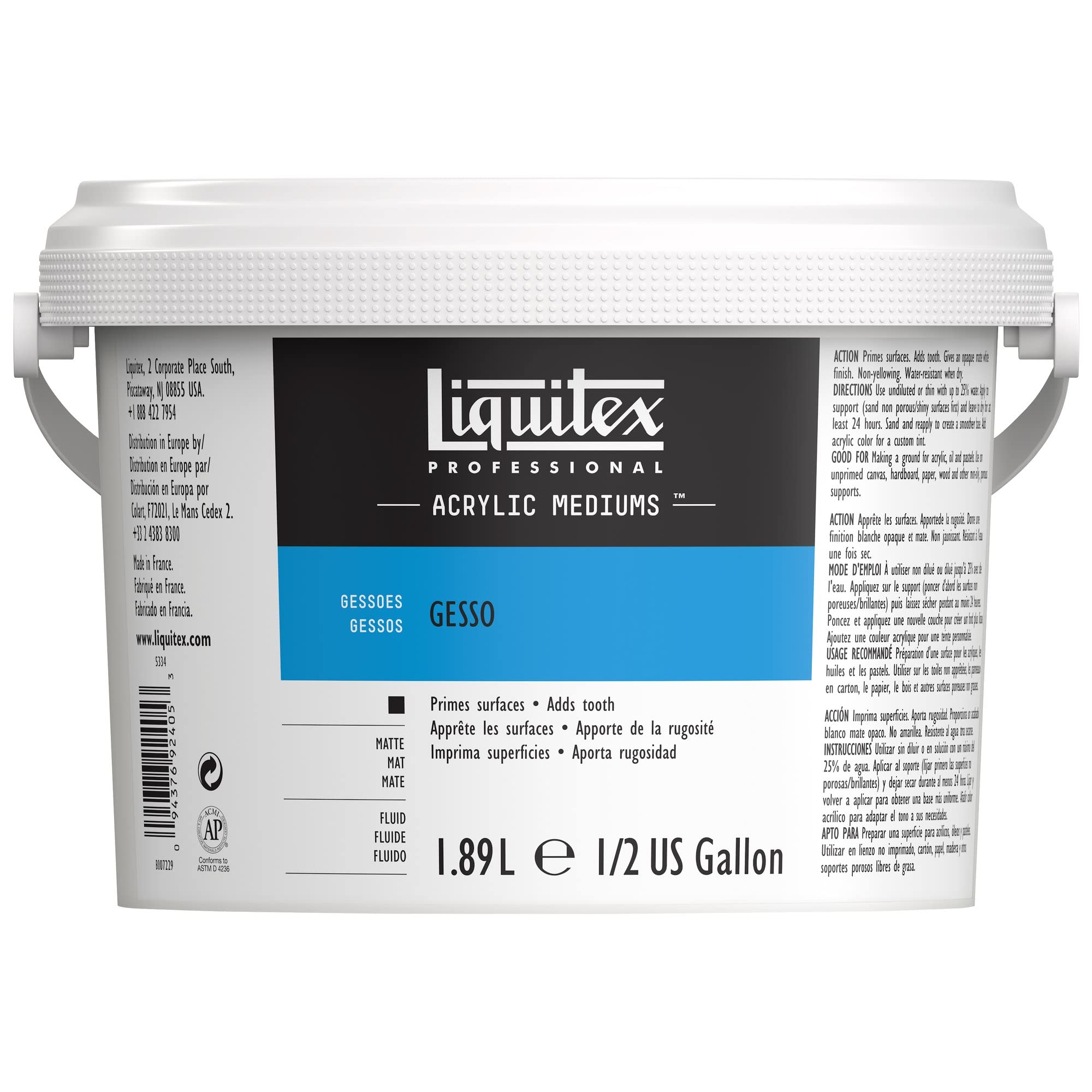 Liquitex Professional Acrylic Medium for Acrylic and Oil Paint, White Gesso Surface Prep, 1.89 L — image 1