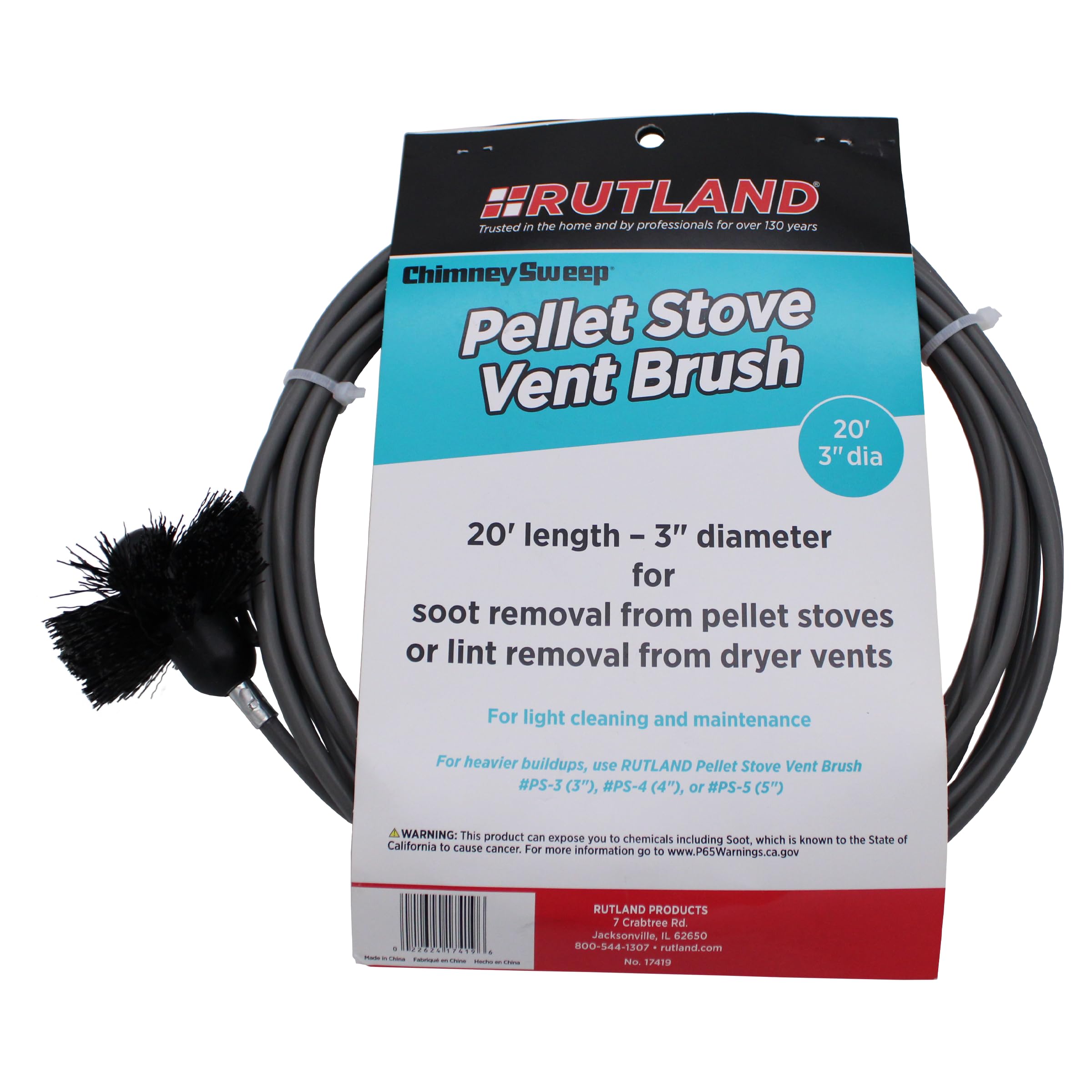 Photo 1 of Rutland 3-Inch Pellet Stove/Dryer Vent Brush with 20-Feet Handle