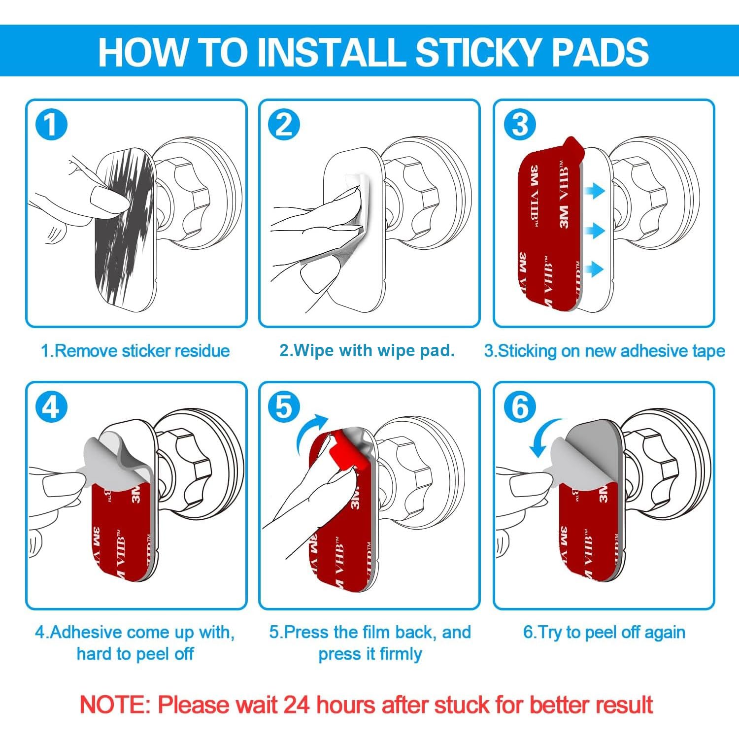 pop-tech 3M VHB Adhesive Pads Strip, 8Pcs Double-Sided Mounting Tape for Dashboard Magnetic Car Mount,Heat Resistant Heavy Duty Adhesive Sticky Pads Replacement for Car Phone Holder Mount & Dash Cam