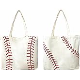 Baseball Tote Bag for Women Tote Handbag Large Baseball Cotton Canvas Bag Reusable Grocery Shopping Handbag Beach Travel Tote Sport Gym Shoulder Bag