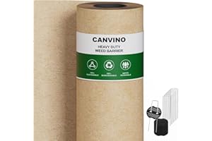 Canvino 4 x 50 Ft Biodegradable Paper Weed Barrier Fabric, Landscape Fabric Garden Paper for Weed Control, Heavy Duty Weed Barrier with 20 U-Shaped Staples and Fixing Gaskets