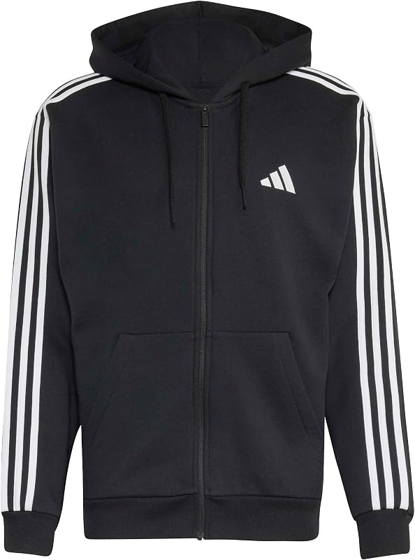 Herren Essentials 3-Stripes French Terry Full-Zip Hoodie Sweatshirt, Black/White, M — Foto 1 von 6
