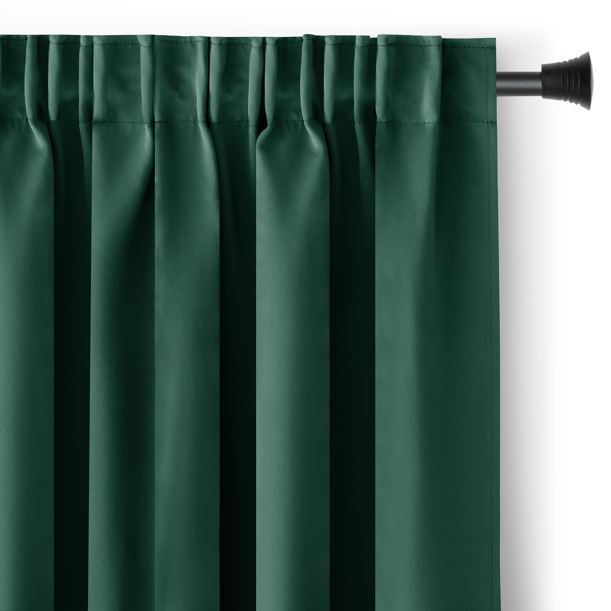 AmeliaHome Blackout Curtain 140 x 245 cm Dark Green Pack of 1 Ruffle Tape Blackout Curtain Opaque Window Decoration Decorative Curtain Blackout