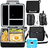 Pawtong Lunch Box Set with Bento Box Container, 17OZ Stainless Steel Food Soup Thermo, Kids Water Bottle & Portable Insulated Lunch Bag – Leakproof, Hot/Cold Retention for School, Travel (Black)