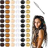 60Pcs Wooden Hair Beads for Braid, 6 Color Hair Beads Jewelry for Braids Loc Dreadlock Hair Tube Decoration Loc Dreadlock Accessories DIY Braid Clips for Women and Men