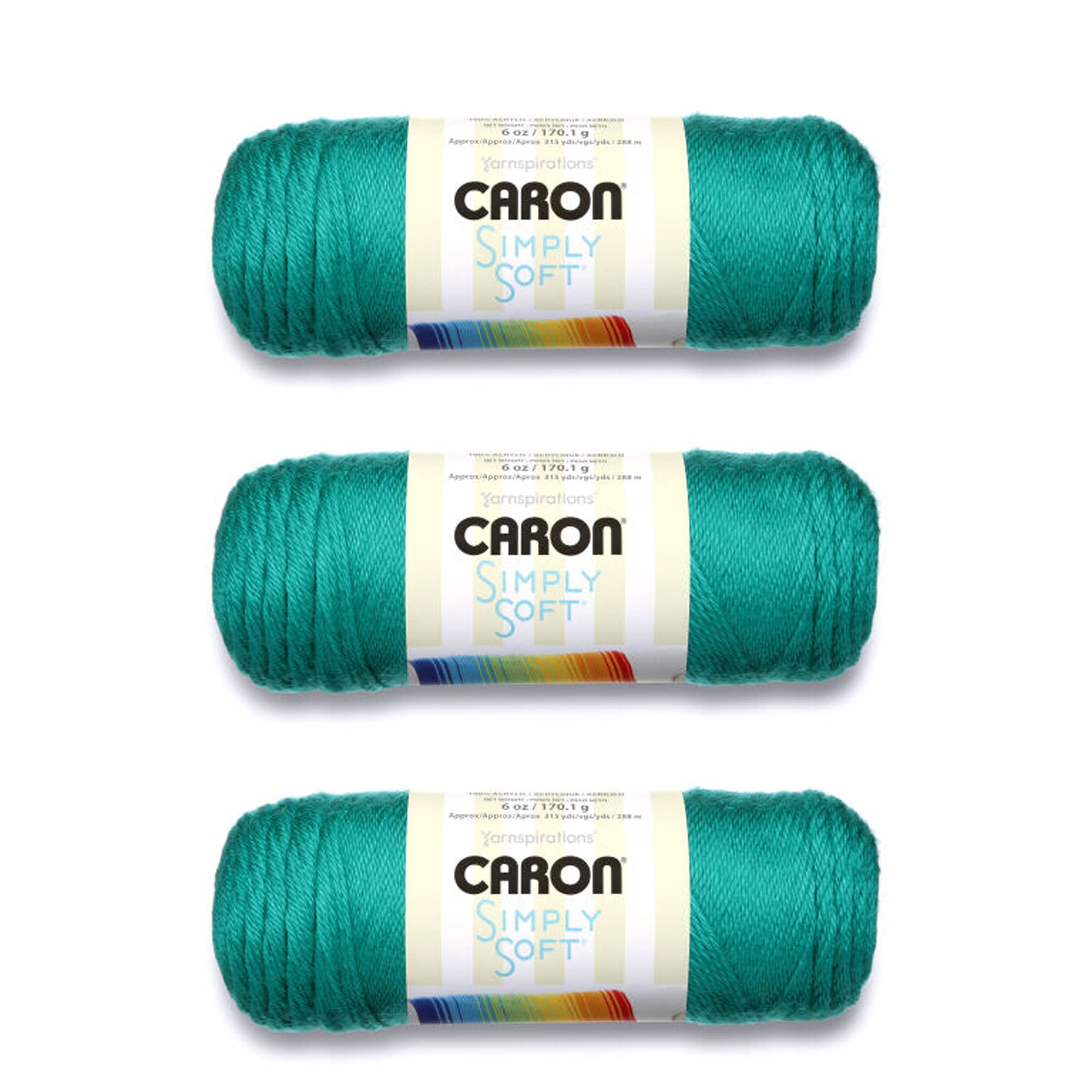 Caron Simply Soft Cool Green Yarn - 3 Pack of 170g/6oz - Acrylic - 4 Medium (Worsted) - 315 Yards - Knitting/Crochet