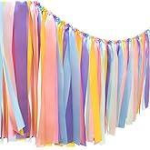 Pastel Rainbow Ribbon Tassel Garland Colorful Fabric Banner Hanging Patry Decoration Backdrop for Baby Shower, Highchair, Birthday Macron Banner Backdrop Decor 40 Inches(L) X 14 Inches(W)