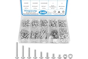 Yinpecly 240pcs #6-32 Phillips Pan Head Machine Screws Nuts Washers Assortment Kit,304 Stainless Steel, Coarse Thread, Fully Machine Thread(#6-32x 3/16", 1/4", 5/16", 3/8", 1/2", 5/8", 3/4", 1")