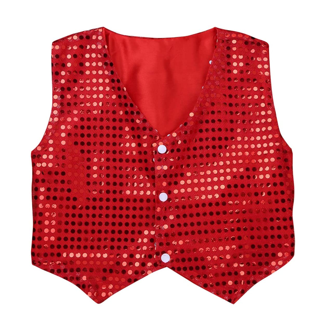 Yeahdor Boys Girls Sequined Vest Top Waistcoat Jazz Hip Hop Dance Stage Performance Costume Fancy Jacket Red 9-10 Years