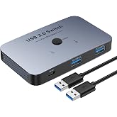 USB Switch, ABLEWE Aluminum USB 3.0 Switcher 2 Computers Sharing 4 USB Devices for PC Printer Scanner Mouse Keyboard with 2 USB 3.0 Cable, USB KVM Switch Selector Compatible with Windows, Mac, Linux