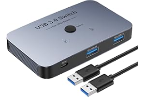 USB Switch 3.0 KVM Switch, ABLEWE Aluminum USB switcher 2 Computers Sharing 4 USB Devices for PC Printer Scanner Mouse Keyboard with 2 Pack USB 3.0 Cable