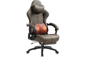 Dowinx Gaming Chair for Adults with Dual-Point Massage, Ergonomic Racing Style Game Chair Footrest, High Back Computer Chair 360° Swivel for Office,400LBS, Brown
