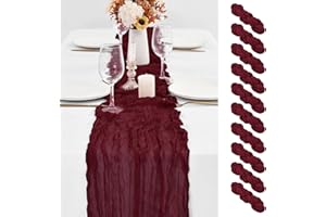 ABKLESACH 10 Pack Burgundy Table Runner 10Ft Cheesecloth Table Runner Boho Gauze Cheese Cloth Table Runners Romantic Long Sheer Fabric Table Runners for Wedding Party Bridal Shower(Burgundy)