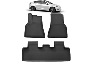 LDCRS Tesla Model Y Floor Mats 2024 2023 2022 2021 - All Weather Floor Mats - Premium 3D Waterproof Car Mats Without Logo - Heavy Duty Non Slip Floor Liners - Set of 3 (1st & 2nd Row)