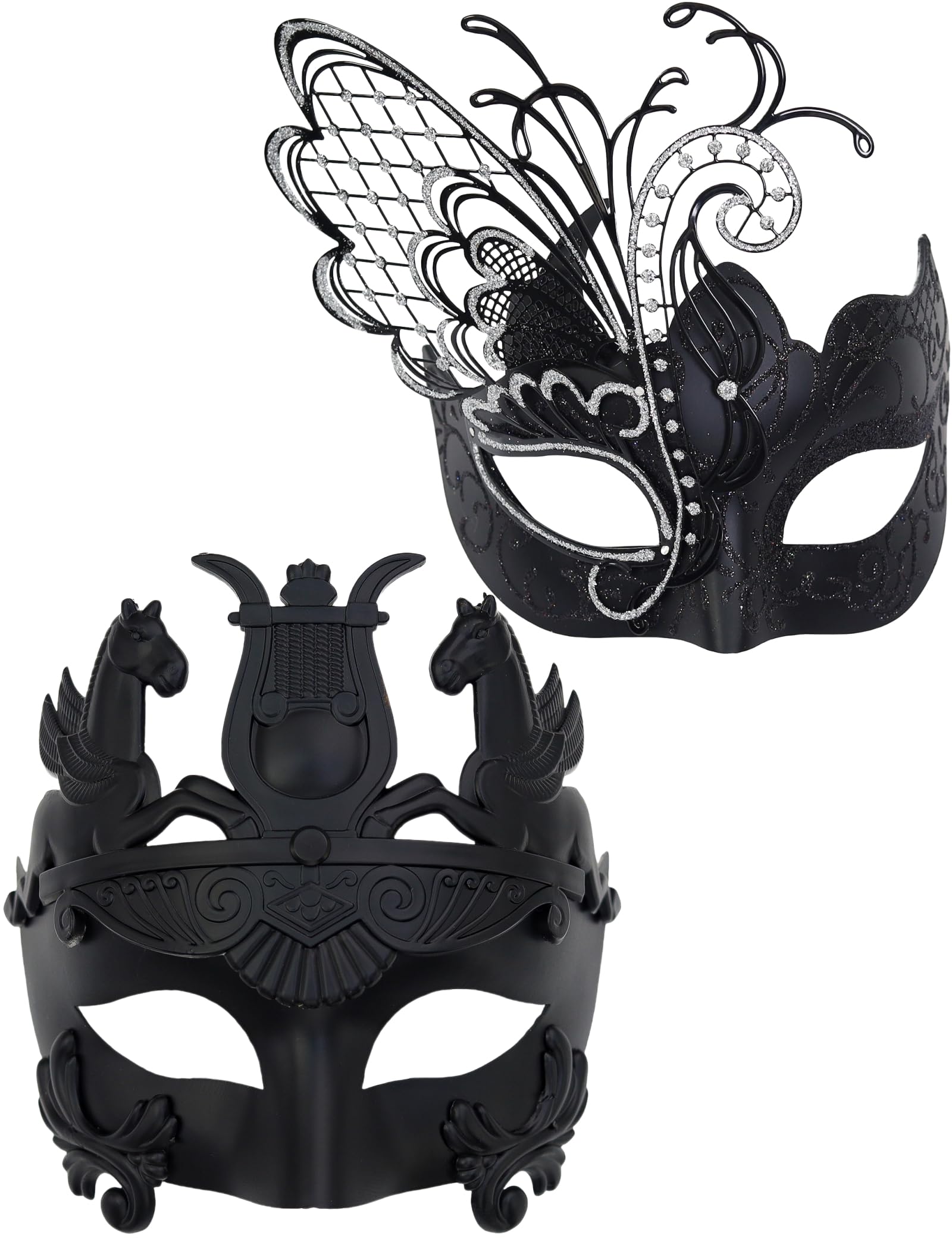 Ubauta Black Butterfly Women Mask & Greek Warrior Men Mask Venetian Masquerade Couple Masks, For Mardi Gras/Party/Ball Prom