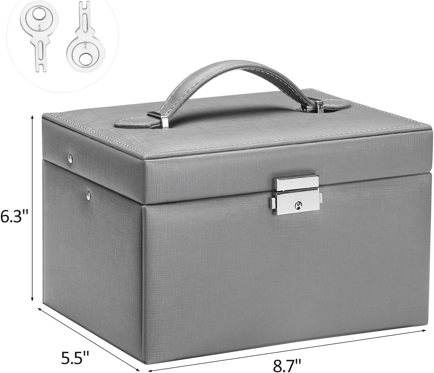 BEWISHOME Jewelry Box for Women Girls Jewelry Organizer with Lock Mirror Jewelry Boxes Display Storage Case Holder Portable Travel Case Grey SSH77H: Home Improvement