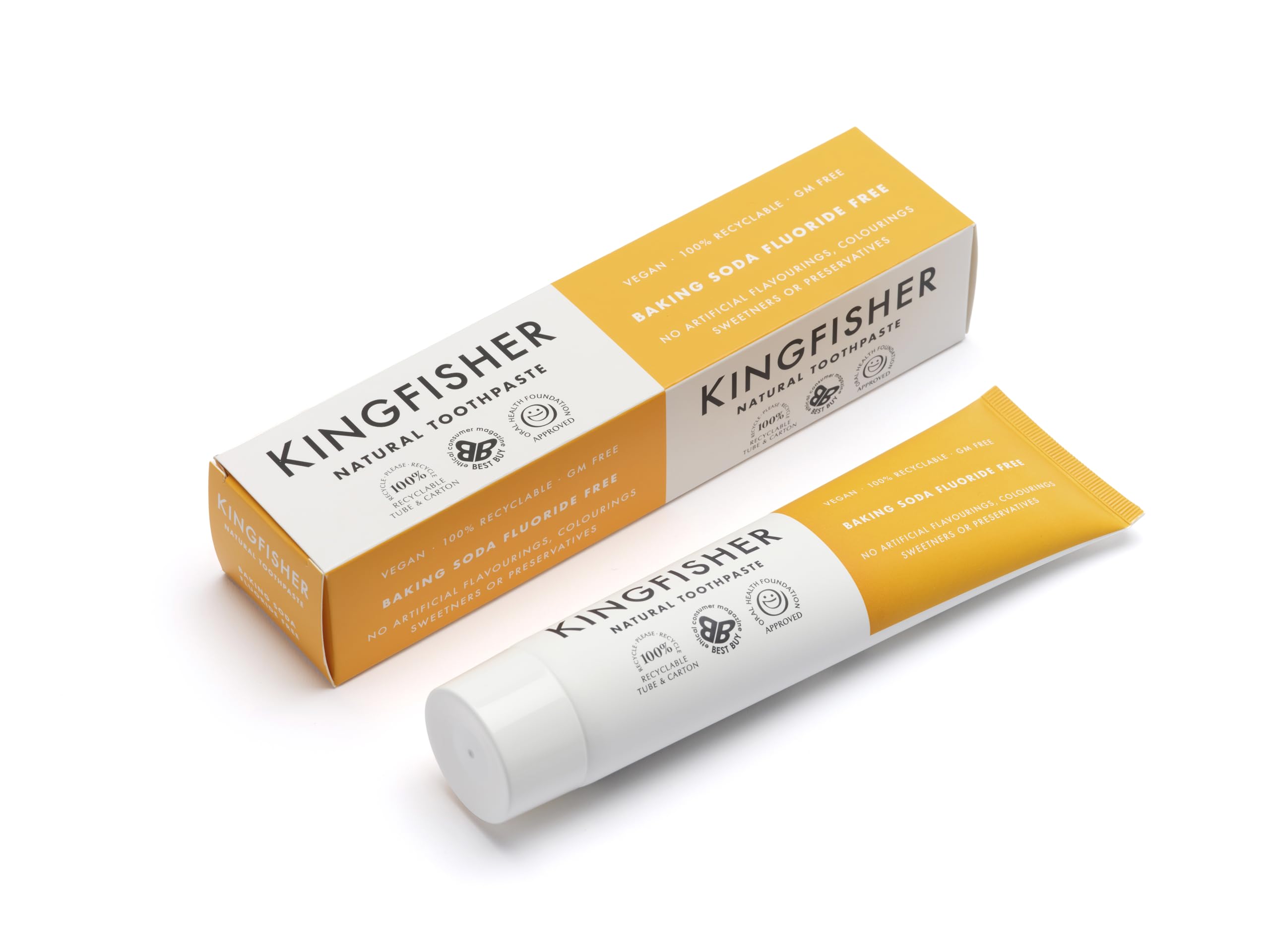 Kingfisher Natural Toothpaste Baking Soda Mint Fluoride-Free | Vegetarians and Vegan | Oral Health Foundation Approved | Gluten-Free and GM-Free | Ethical Consumer Best Buy | 1 x 100ml Tube