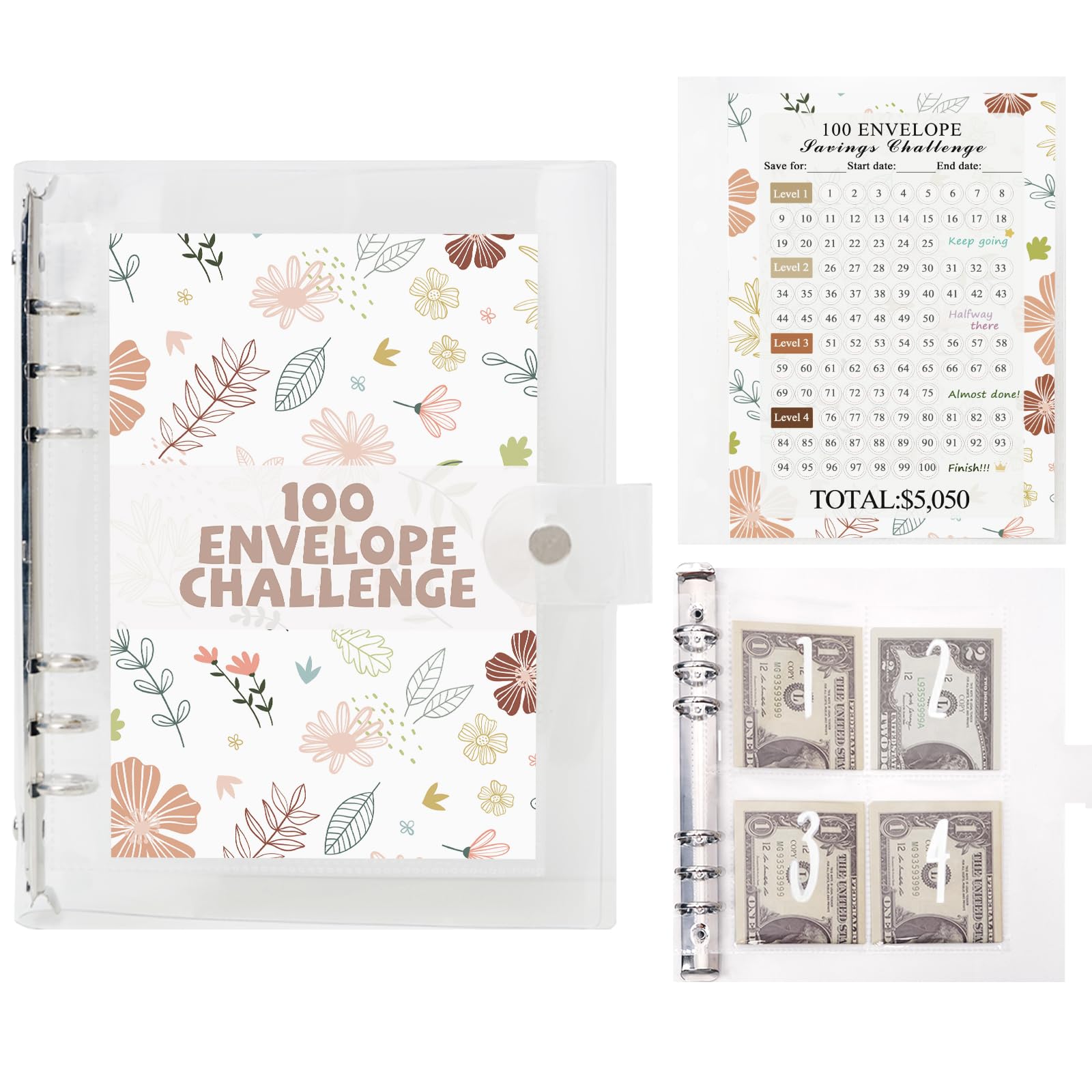 Photo 1 of 100 Envelopes Money Saving Challenge Binder - Cash Saving with Pre-numbered Pockets, Tracker, and Savings Book for Easy Money Management, 100 Days Saving Challenge Binder