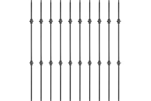 Myard Double Knuckle 1/2 Inches Square Forged Iron Stair Balusters Furniture for Deck Handrail Railing Staircase Balusters Banister Balustrade, 44 Inches 10-Pack (Satin Black)