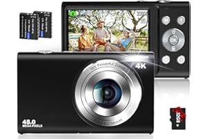 JCKDUHAN 4K Digital Camera Autofocus 48MP Vlogging Camera HD 16X Digital Zoom Camera YouTube Portable Mini Compact Camera Gift for Kids Teens Adult Beginner 32G Memory Card 2 Batteries