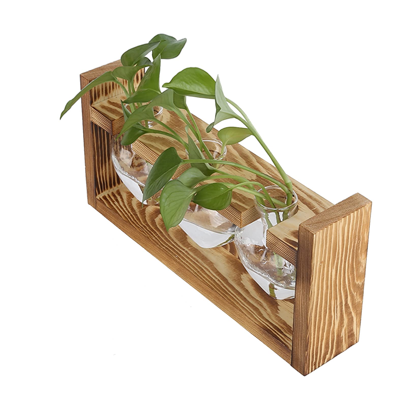 Vintage Wooden Frame Flower Pot, Retro Design, Easy to Use, Durable Borosilicate Glass Vase, Ideal for Home and Office Decor (Retro frame + 3 heart bottle)