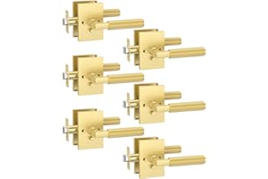 Asidrama 6 Pack Brushed Gold Privacy Door Handles, Door Lever with Door Knobs Indoor for Bedroom or Bathroom, Heavy Duty Door Handles Interior with Locks for Left Right Sided Doors