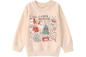 BOUTIKOME Girls Christmas Sweatshirt Kids Merry Christmas Shirt Cute Xmas Doodle Graphic Crewneck Pullover Top 6-12 Years