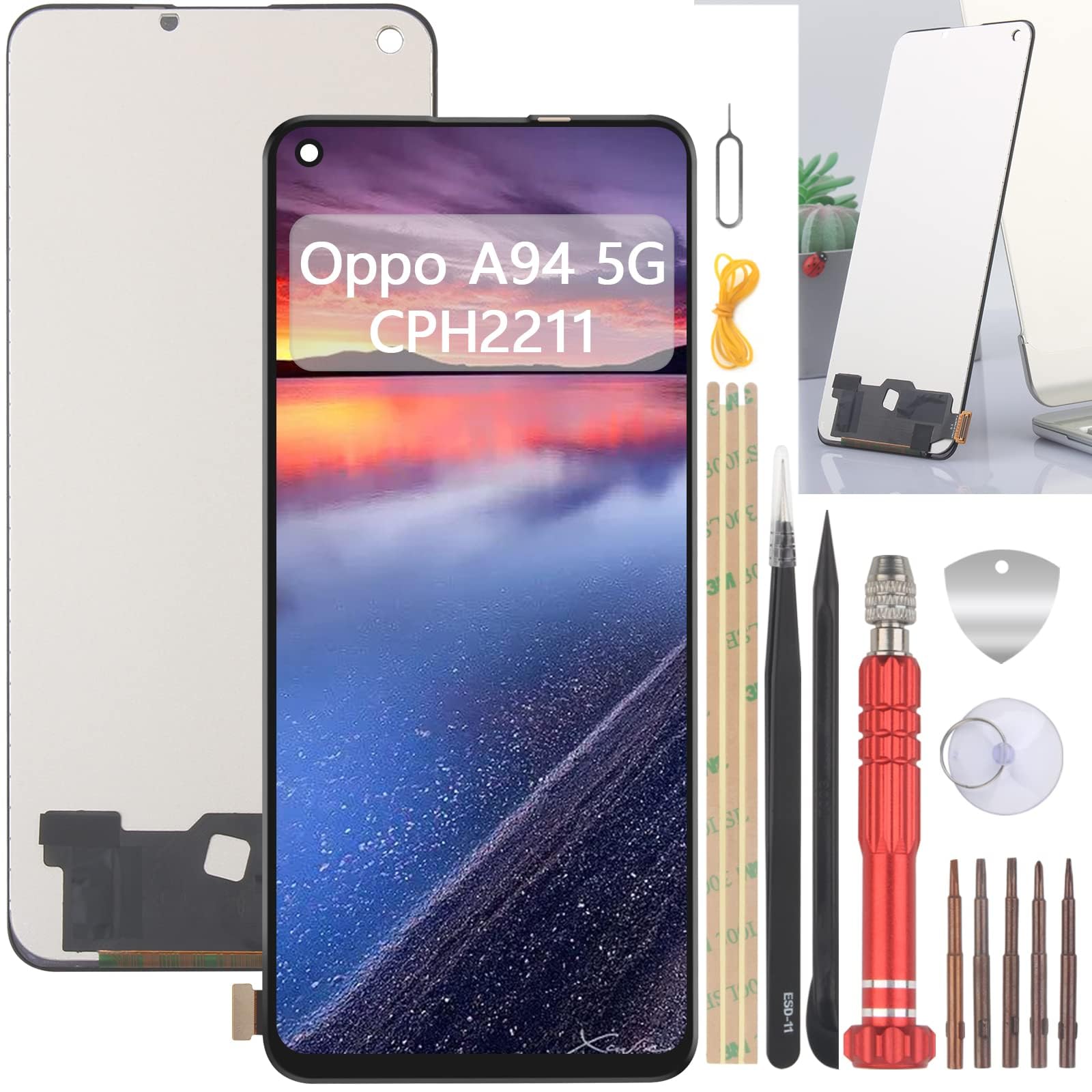 YHX-OU 6.43 Inch Black LCD Display for Oppo A94 5G CPH2211 LCD Display Touchscreen Replacement Screen Glass Assembly with Tools