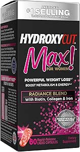 Amazon Com Weight Loss Pills For Women Hydroxycut Max Weight Loss Supplement Pills With Biotin Hair Nails And Skin Vitamins Metabolism Booster For Weight Loss Iron Supplement 60 Count Pack Of 1 Health Personal Care