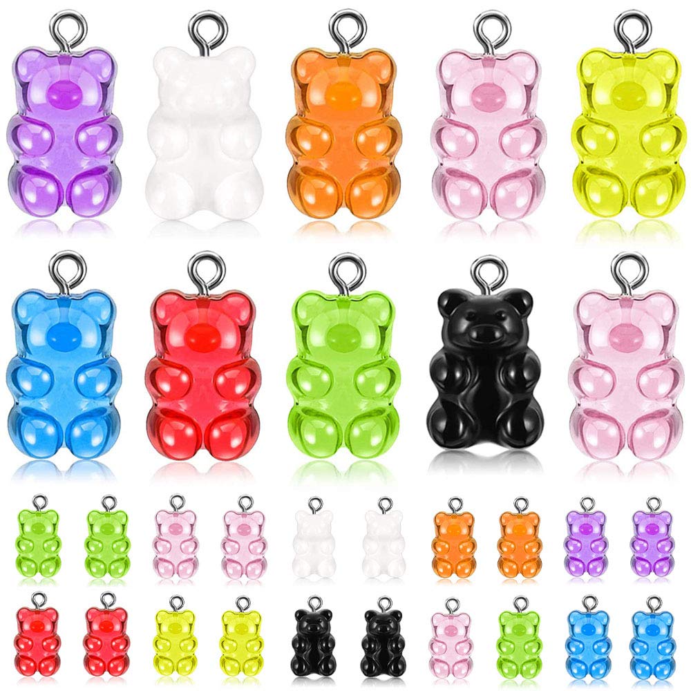 chenyu 45 Pieces Gummy Bear Charms DIY Jewelry Necklace Supplies Transparent Bear Pendants 9 Colors